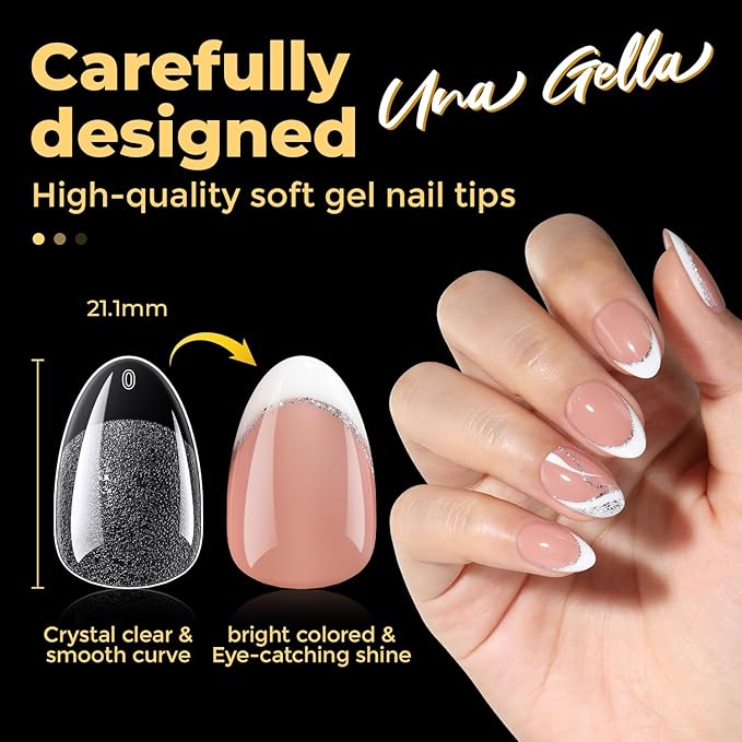 UNA GELLA 600Pcs Short Oval Almond Nail Tips, Round Almond Press on Nails