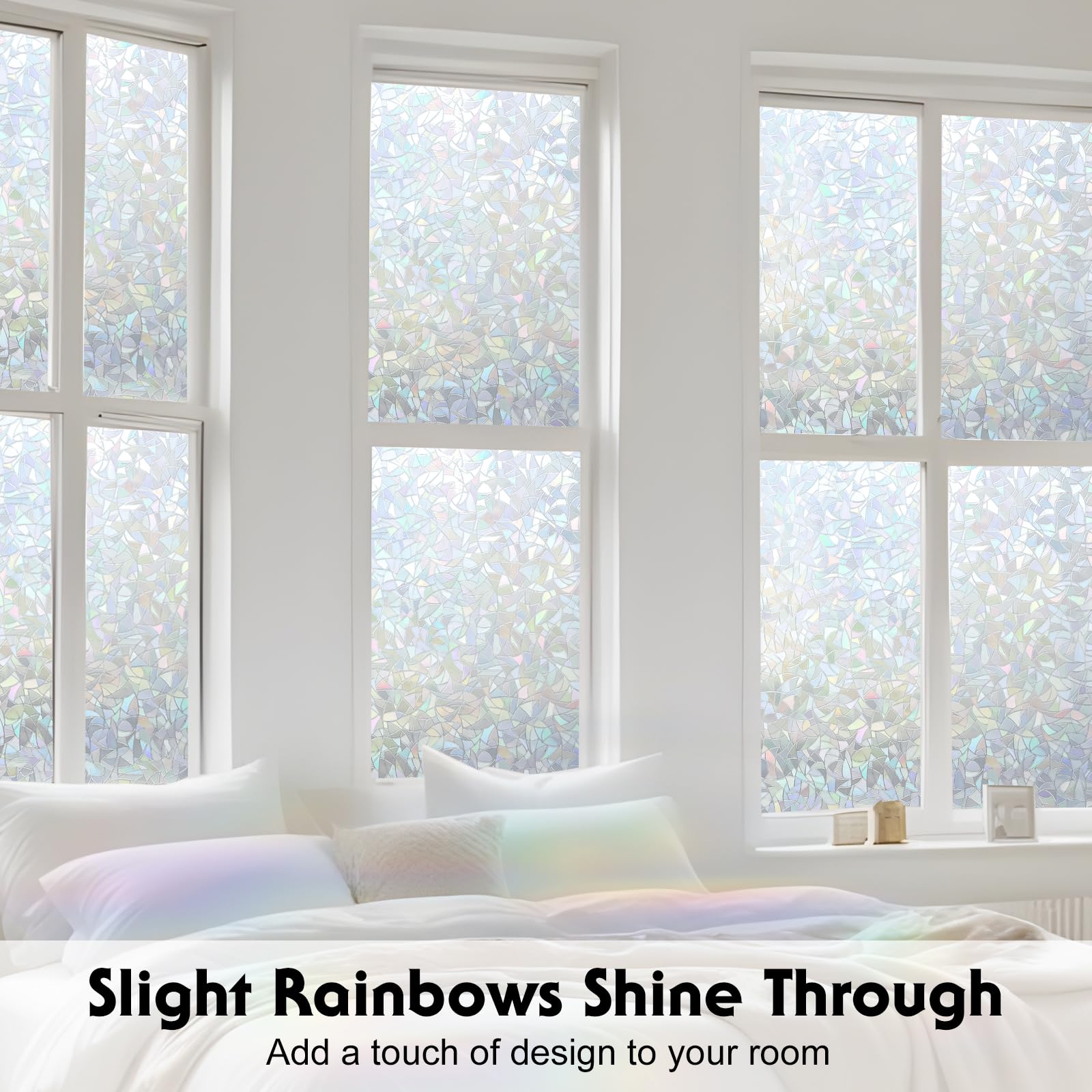 Volcanics Rainbow Window Privacy Film with Installation Tools, Decorative Stained Glass Window Film, Static Cling Heat Control Window Tinting Film Stickers, Grayish Silver, 17.5 x 78.7 inches
