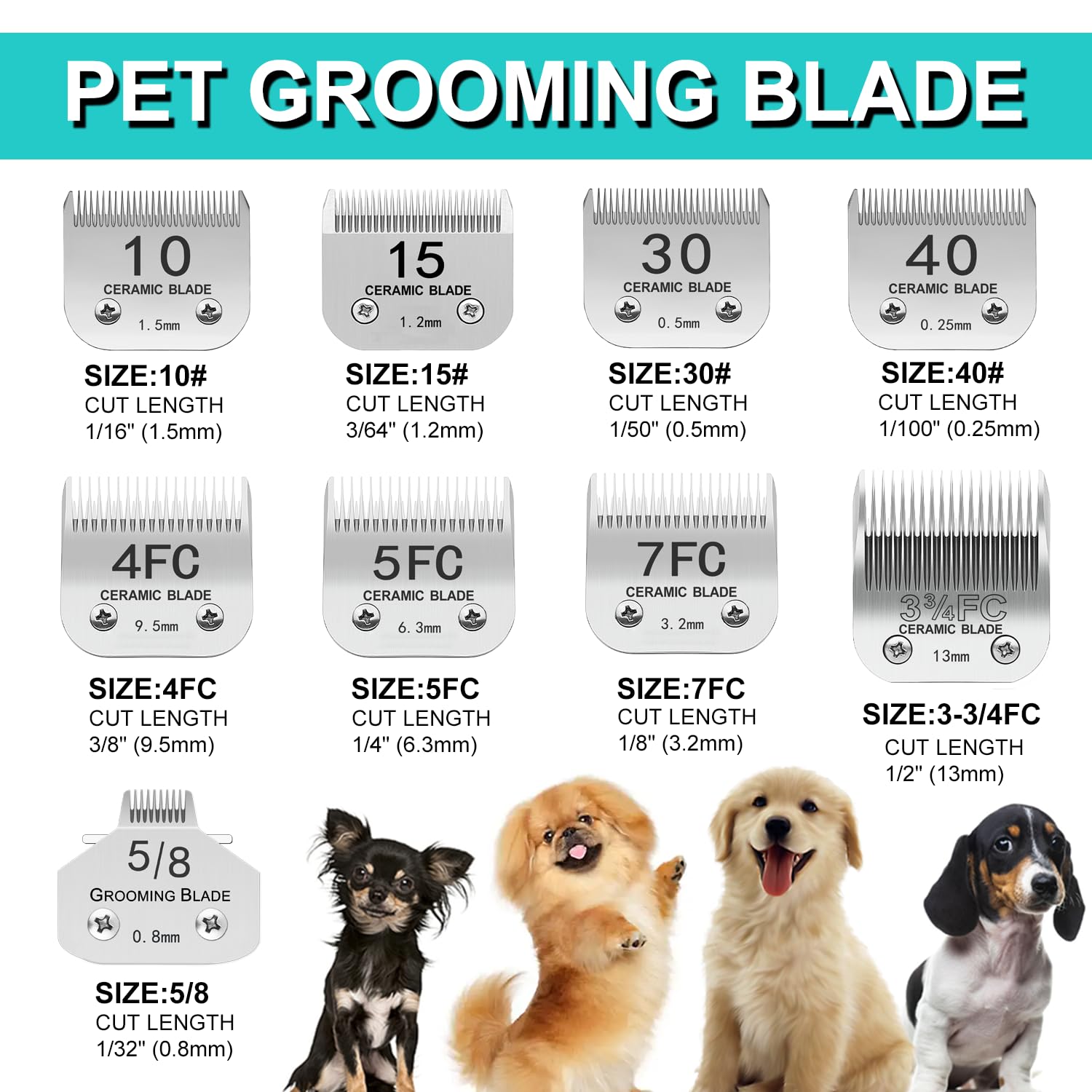 Docal 30# Silver Detachable Clipper Ceramic Blades, Dog Grooming Clipper Replacement Blades Compatible with Dog Clippers, KM Series Clippers, Most A5, Size 30, Cut Length 1/50"(0.5mm)