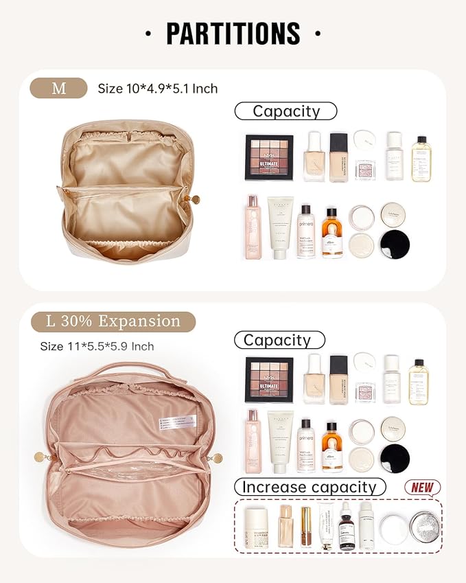 EACHY Travel Makeup Bag, Large Capacity Cosmetic Bags for Women, Waterproof Portable Open Flat Toiletry Bag Make up Bag with Divider and Handle, Gifts for Women (Pink, Large)