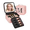 Relavel Initial Makeup Bag with LED Mirror for Women Girls, Personalized Travel Cosmetic Organizer Train Case, Birthday Gifts for Grandkids Bridesmaid Graduation Teacher Friends, Trendy Stuff, Pink M