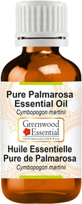 Greenwood Essential Pure Palmarosa Essential Oil (Cymbopogon martinii) Steam Distilled 100ml (3.38 oz)