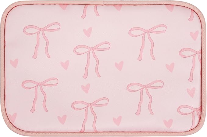 RSRSLEII Cute Clear Makeup Bag with Bow Patten,Transparent Nylon Travel Cosmetic Case with Zipper,Portable Makeup Organizer Pouch for Essentials(04Pinkbow-pink)