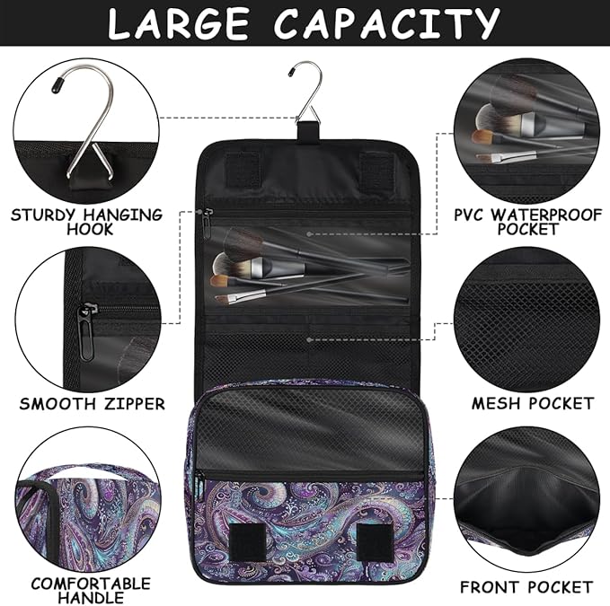 Paisley Travel Toiletry Bag Women Men Hanging Cosmetic Organizer Portable
