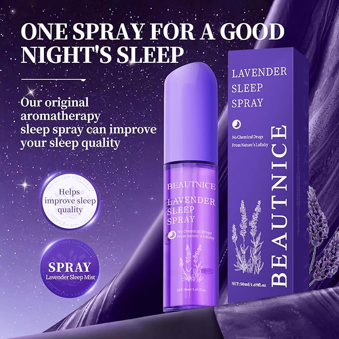 BEAUTNICE Lavender Restful Sleep Spray - Natural Chemical-Free Sleep Aid with Lavandula Angustifolia Flower Water | 50ml Calming Pillow Mist for Relaxation & Better Sleep