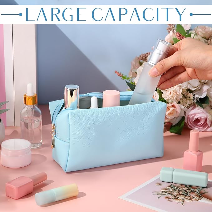 Sanwuta 9 Pcs Makeup Bags Bulk Bridesmaid Proposal Gifts Cosmetic Bags Preppy PU Leather Double Zipper Toiletry Pouch Portable Travel Organizer Case for Women Bachelorette Gift(Macaron Colors)