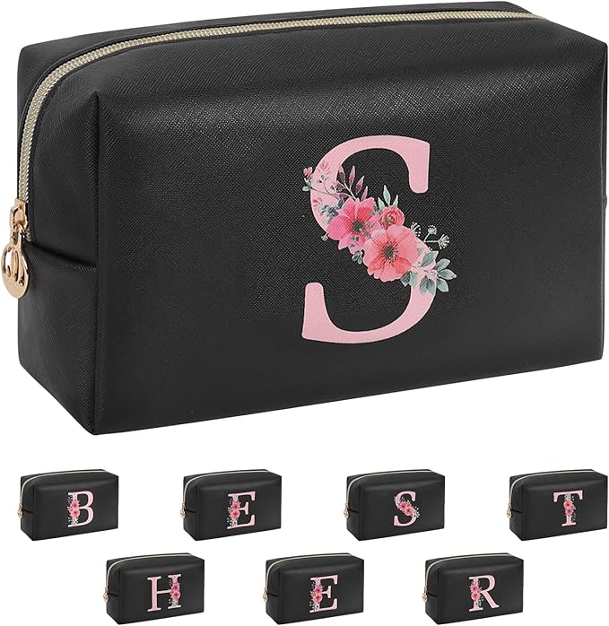Initial Makeup Bag for Women, Travel Makeup Bag Small Cosmetic Bag, Birthday Gifts for Girls and Women, Teen Girls Gifts Trendy Stuff, Personalized Gifts for Grandkids Teacher Friends Bride Bridesmaid