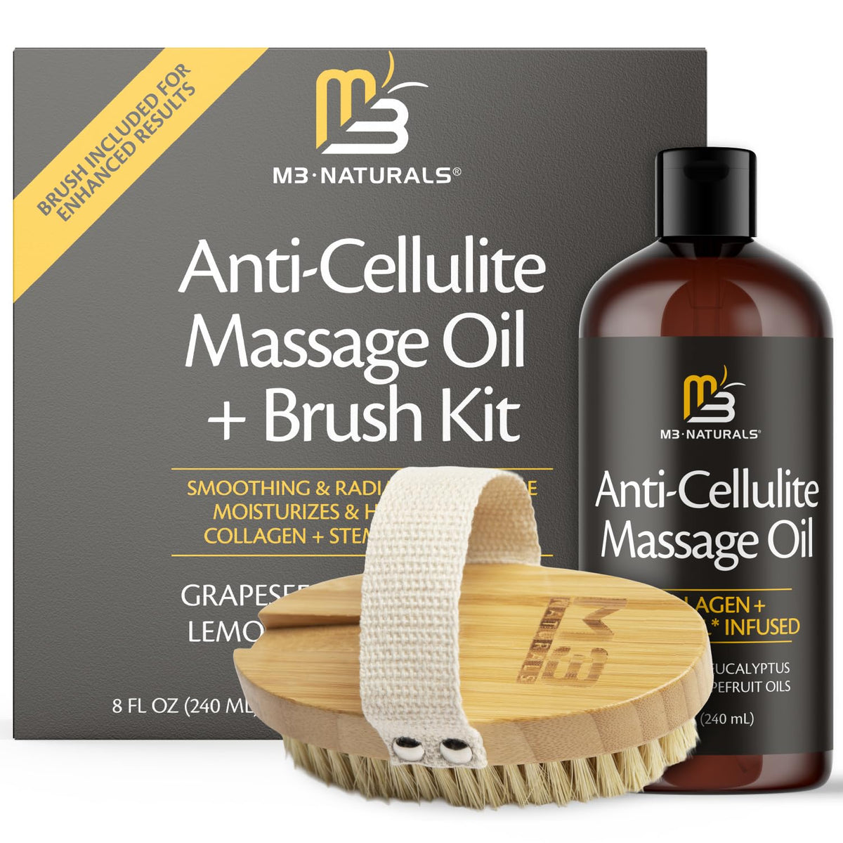 Anti Cellulite Massage Oil & Lymphatic Drainage Massager Kit, 8 fl oz by M3