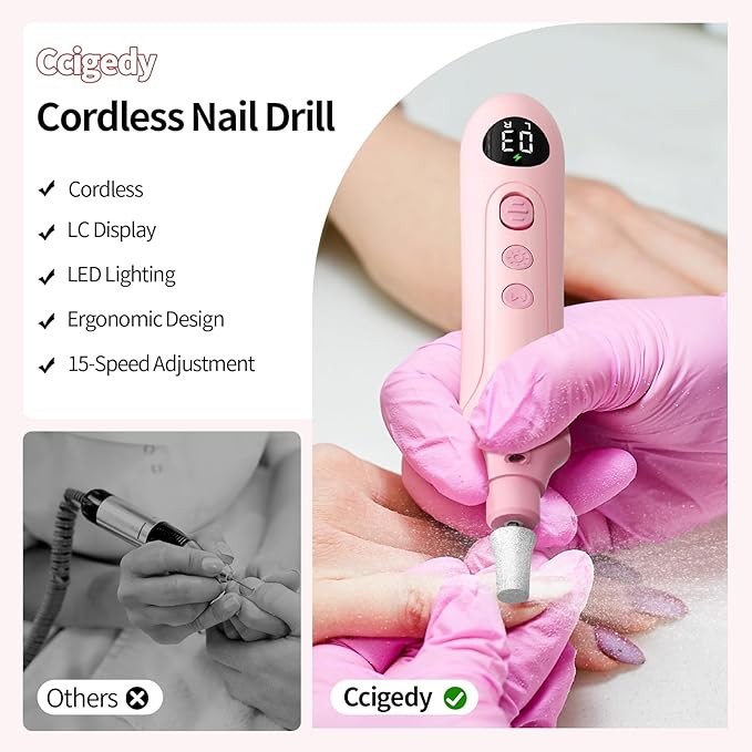 Ccigedy Cordless Electric Toe Nail Grinder for Thick Toenails with LCD Lamp