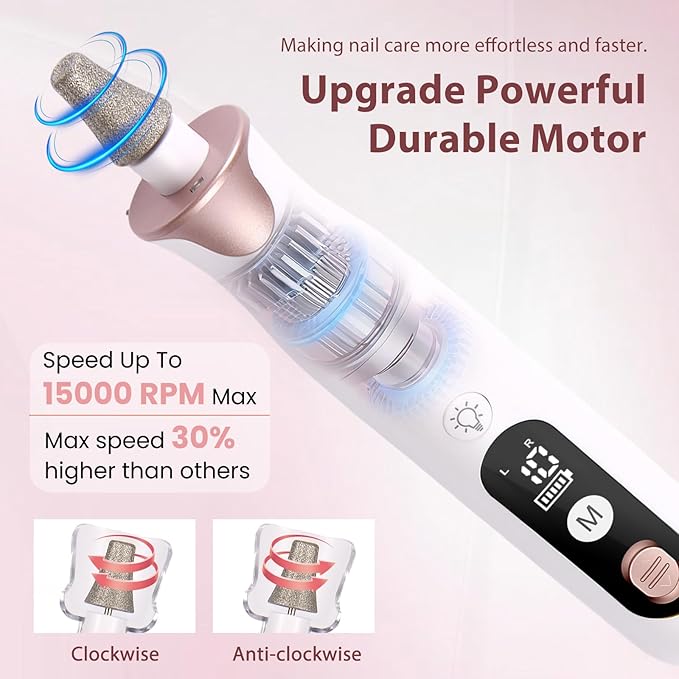 ZABOUL Electric Nail Drill Kit, Professional Manicure Pedicure Rechargeable & Cordless Nail File Buffer for Acrylic Nails Gel Polishing Removing Manicure Salon Home