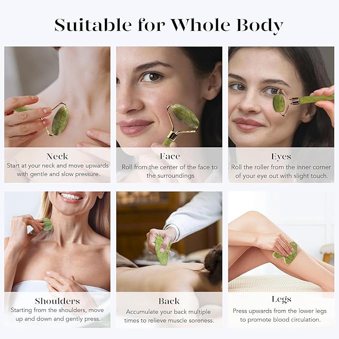 BAIMEI IcyMe Gua Sha & Jade Roller Set for Facial Sculpting and Relaxation