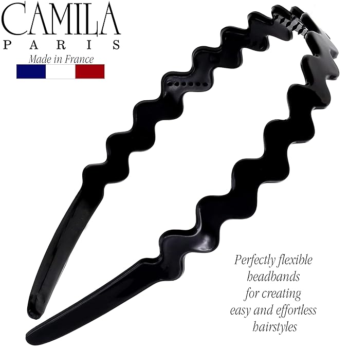 Camila Paris CP3295 French Headband for Women, Black, Strong Hold Grip Women's Hair Band, Ligth and Very Flexible, No Slip Durable Styling Girls Hair Accessories, Made in France