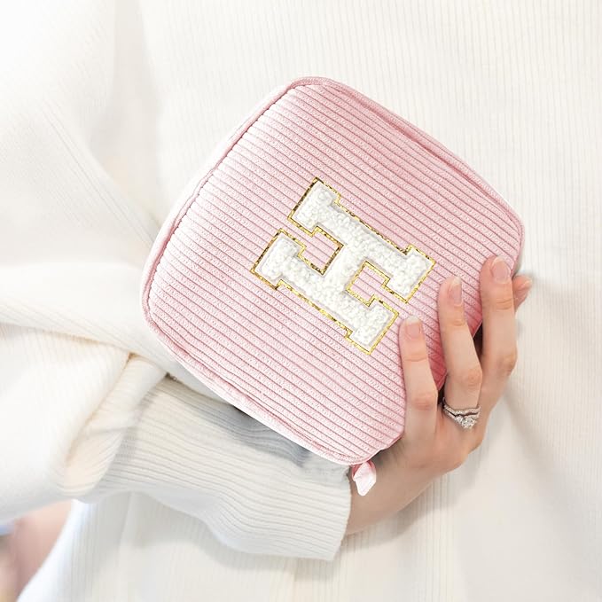 Cute Monogram Personalized Initial Makeup Bag Pink Cosmetic Pouch - Monogram Initials - Sister Friendship Friend, Teacher brands, perfect for Birthdays/Pink (Letter H)