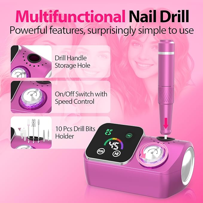 PYVOLA 45000RPM Professional Corded Nail Drill E-File Kit for Salon Home
