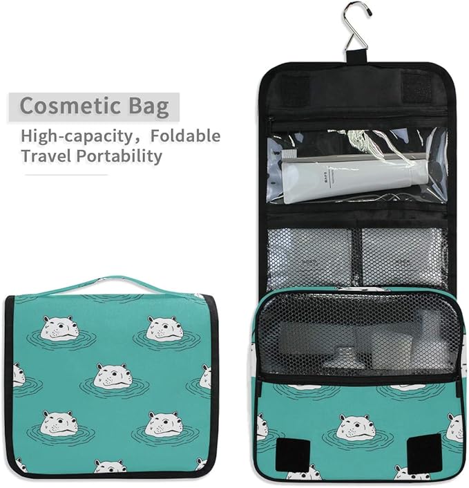 senya Hanging Travel Toiletry Bag Hippo Swimming Kit Makeup Case Cosmetics Organizer for Men Women (Hippo Swimming)