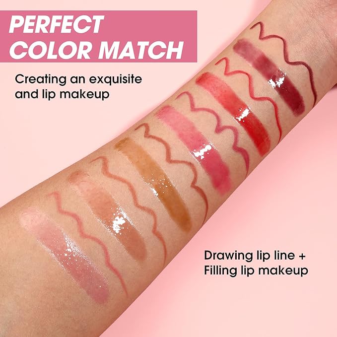 Jolilab Matte Lip Liner Lip Oil Set, Lip Makeup Set Natural Smooth Long-Lasting And Hydrating Beauty Daily Cosmetics Gift for Girls Easy-to-Use（12pcs）