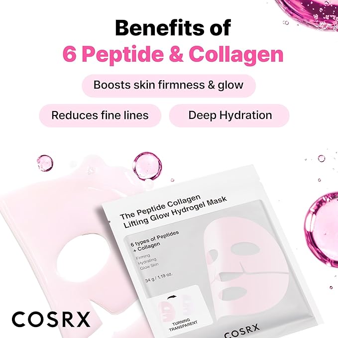 COSRX Pink Peptides Collagen Lifting Glow Hydrogel Face Masks 3 EA