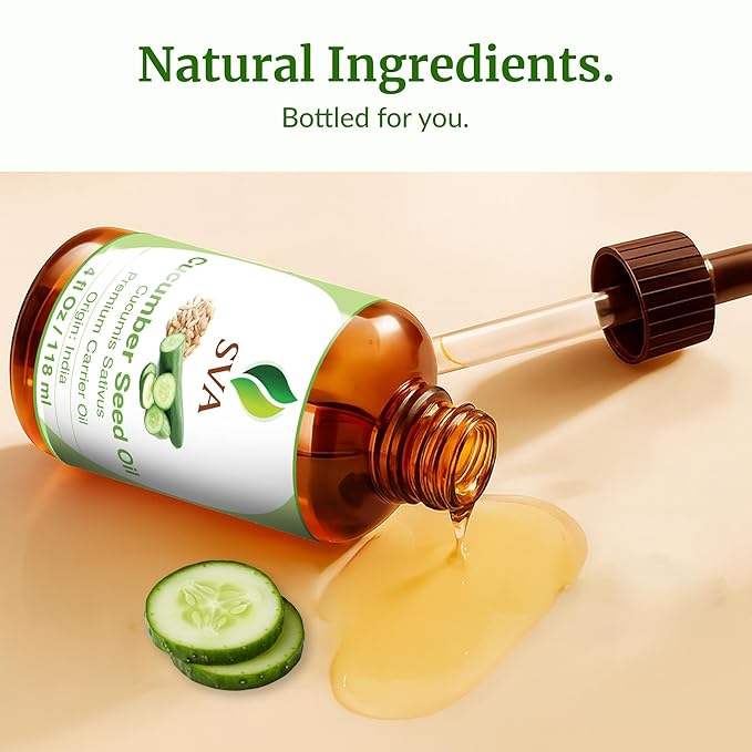 SVA Cucumber Seed Carrier Oil, Glass Bottle with Dropper, 4 Fl Oz (118 ml)