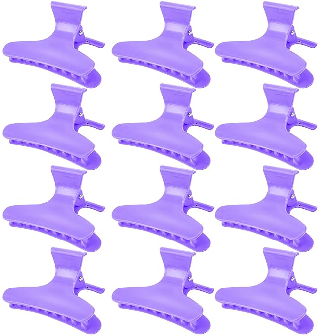 Ondder 12 Pack Purple Butterfly Hair Clamps Clips Hair Claw Clips Salon Pro Section Clip for Styling, Sectioning, Cutting, Coloring Hair Clips Hairdressing Salon Tool Hair Accessories for Women Girls