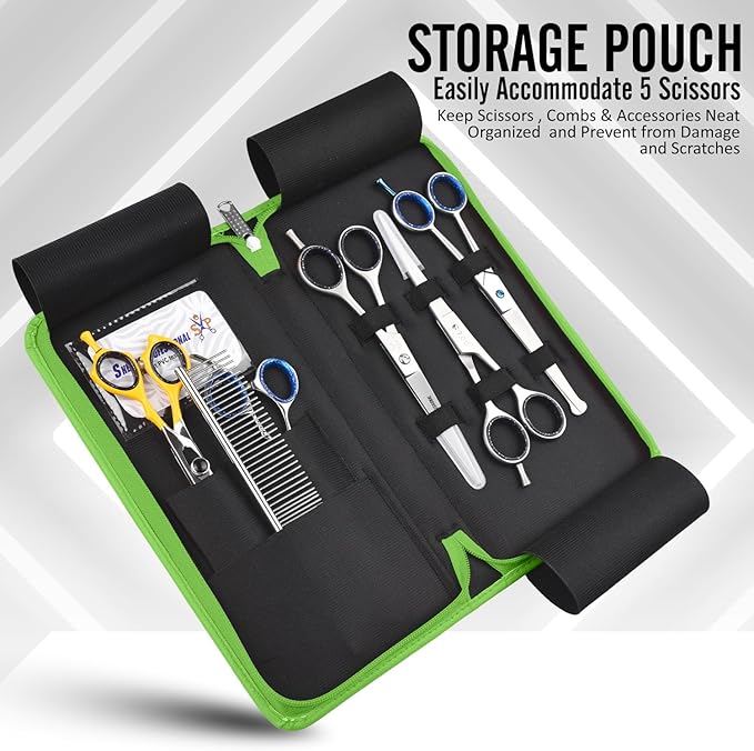 Shears Professional Leather 5 Scissor & Shear Storage Case for Hairstylist - Hairdresser -Scissor Holder Perfect for home-saloon use (Green)