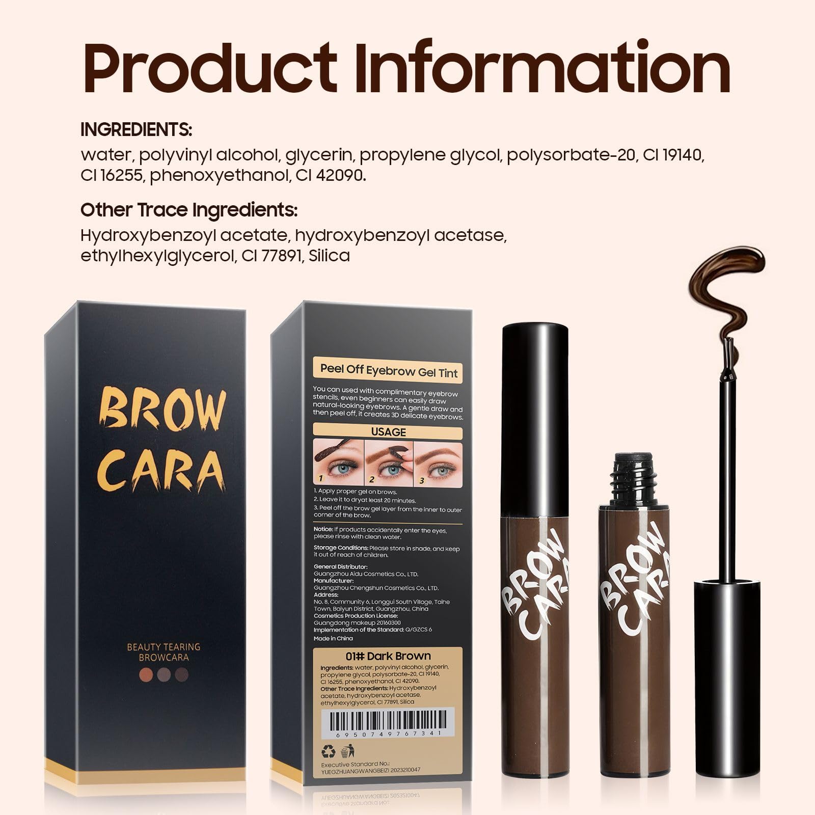 Peel Off Eyebrow Tint Brow Gel Eyebrow Tattoos Waterproof Light Brown