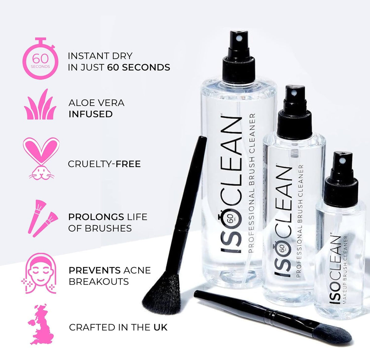 Isoclean Makeup Brush Cleaner – Gentle Daily Use Solution, Reduces Product Buildup, Improves Application, Easy Clean Brush Cleaning Solution & Sponge Cleaner - Spray Top, 9 fl oz