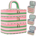 Apxouans Three Layer Makeup Bag for Women Fashion Stripes Cosmetic Bag Preppy Style Travel Water-Resistant Toiletry Bag for Storage Toiletries Cosmetics Sets for Women Teen Girls Green