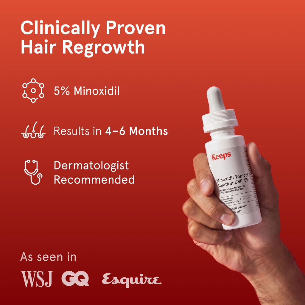 Keeps Minoxidil Solution 5% for Men, 3 Month Supply (3 x 2 fl oz Bottles)