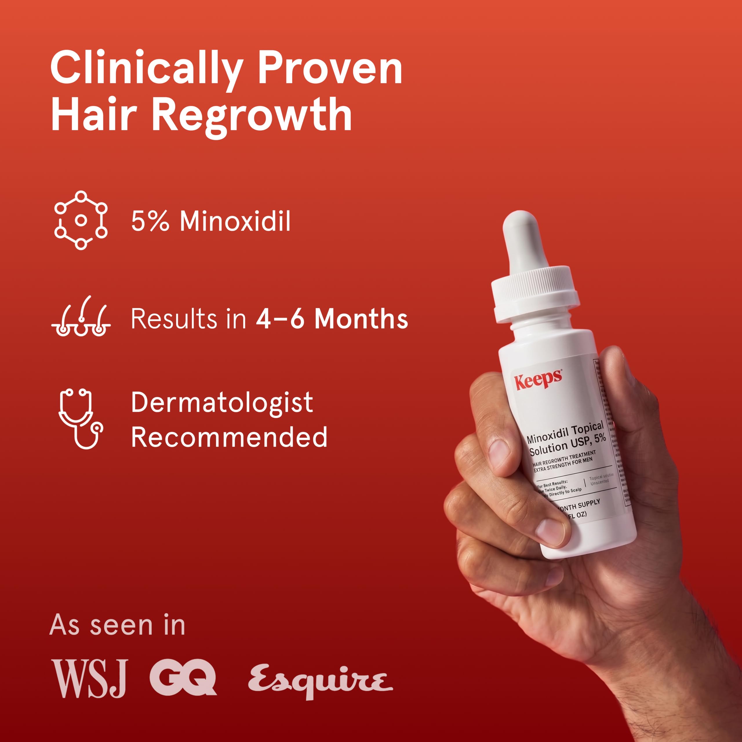 Keeps Minoxidil Solution 5% for Men, 3 Month Supply (3 x 2 fl oz Bottles)