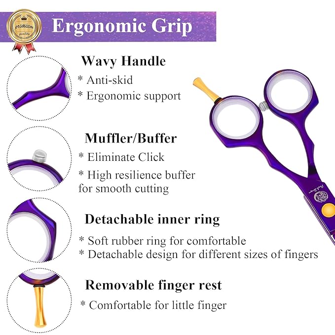 Purple Dragon 5.5 inch Hair Cutting Scissors Set with Razor - Purple
