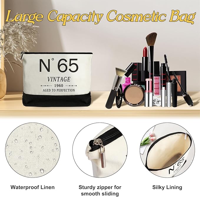 65th Birthday Gift for Women-N°65Canvas Tote Bag,Makeup Bag,Back in Poster