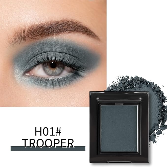 Erinde Single Matte Grey Eyeshadow Palette, Velvet Smoke Gray Eye Shadow Compact Powder Natural Makeup, Long-Lasting Eye Makeup, Ultra-Blendable, Pigmented Color, Vegan Formula, H01 Trooper