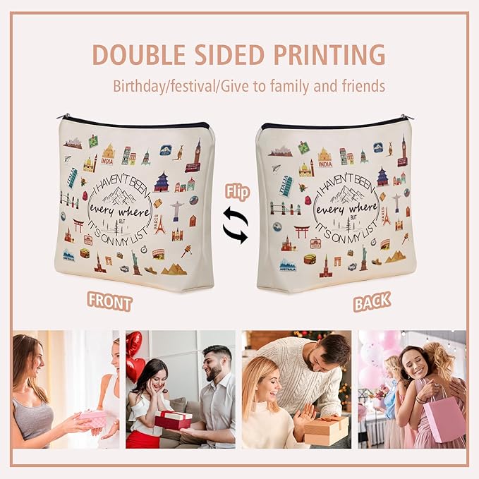 Girlly World Travel Gifts For Women Travelers: Cute Makeup Bag I Haven't Been Everywhere But It's on My List For Teen Girl & Women.Ideal Trip Themed Cosmetic Bag Gift For Travel, Birthdays, holiday.