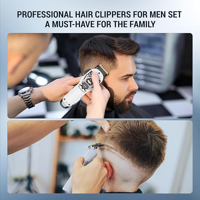 BESTBOMG® Professional Hair Clippers for Men, Clipper & Trimmer Set, White