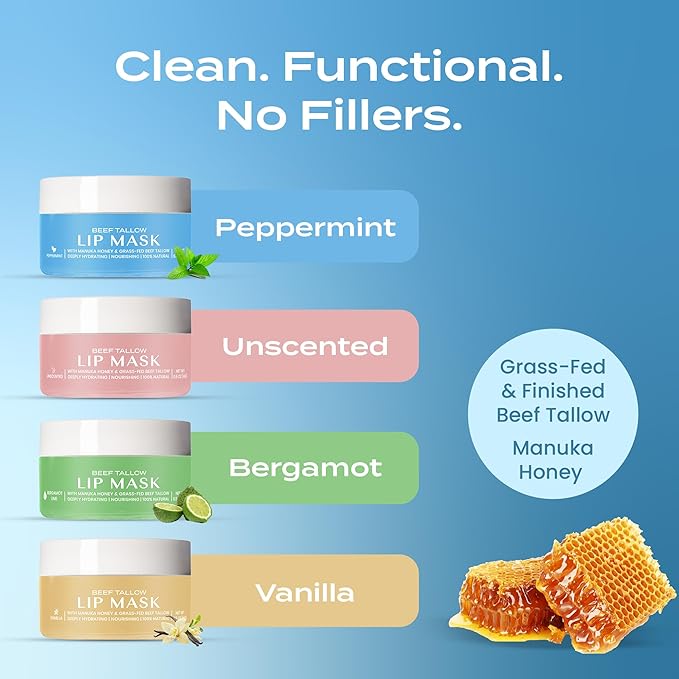 Body Restore Beef Tallow Lip Mask – Fathers Day Gift for Dad from Daughter Son Wife, Peppermint Overnight Hydrating Lip Treatment, Birthday Gifts for Men, Self Care Spa Gifts