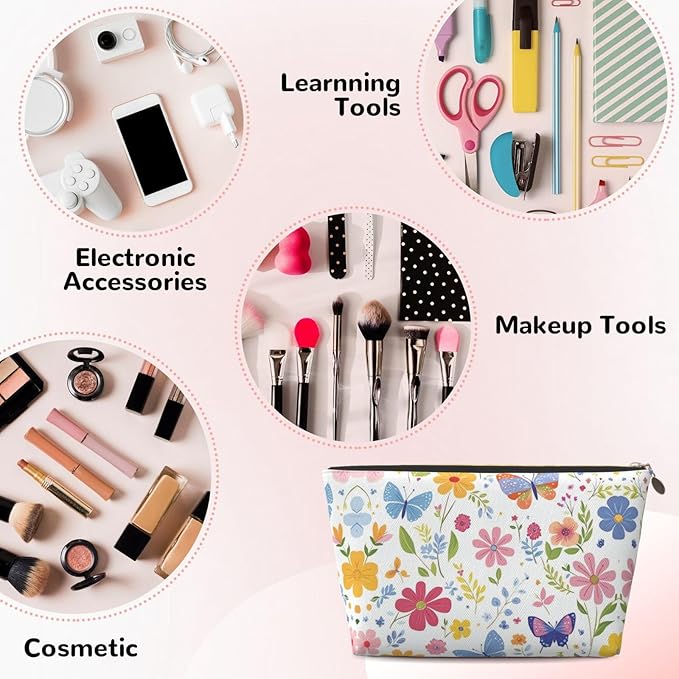 Dultua Mothers Day Gifts Makeup Bag Purse Cosmetic Bag Travel Toiletry Leather Make Up Bags for Mom Wife Women Daughter Floral Butterflies