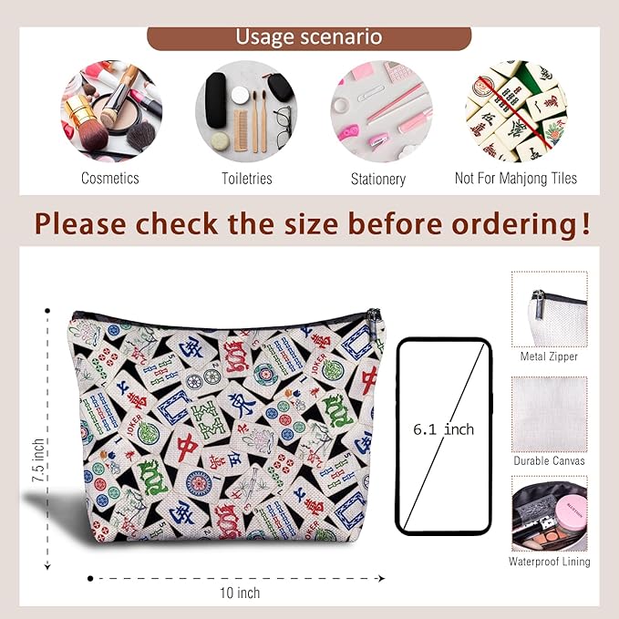 Zomhix Mahjong Gifts Cosmetic Bag - Mahjong Makeup Bag Women's Zippered Bag for Purse, Mahjong Cosmetic Bags for Women