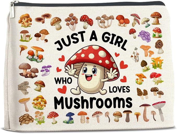 UPNEGE Mushroom Gifts Makeup Bag Mushroom Gifts for Women Teen Girls Sister Friend, Mushroom Lovers Gifts, Just a Girl Who Loves Mushrooms Zipper Makeup Pouch
