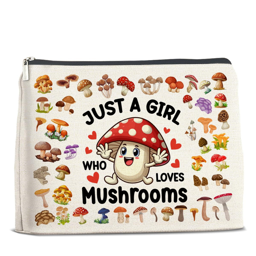 UPNEGE Mushroom Gifts Makeup Bag Mushroom Gifts for Women Teen Girls Sister Friend, Mushroom Lovers Gifts, Just a Girl Who Loves Mushrooms Zipper Makeup Pouch