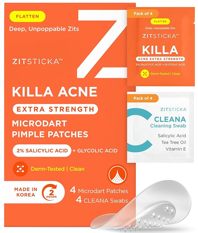 ZitSticka Extra Strength Killa Acne Microdart Patches for Face - OTC Acne Treatment with 2% Salicylic Acid - Fast Acting Microdarts for Deep, Early-Stage Zits & Blemish - 4 Count