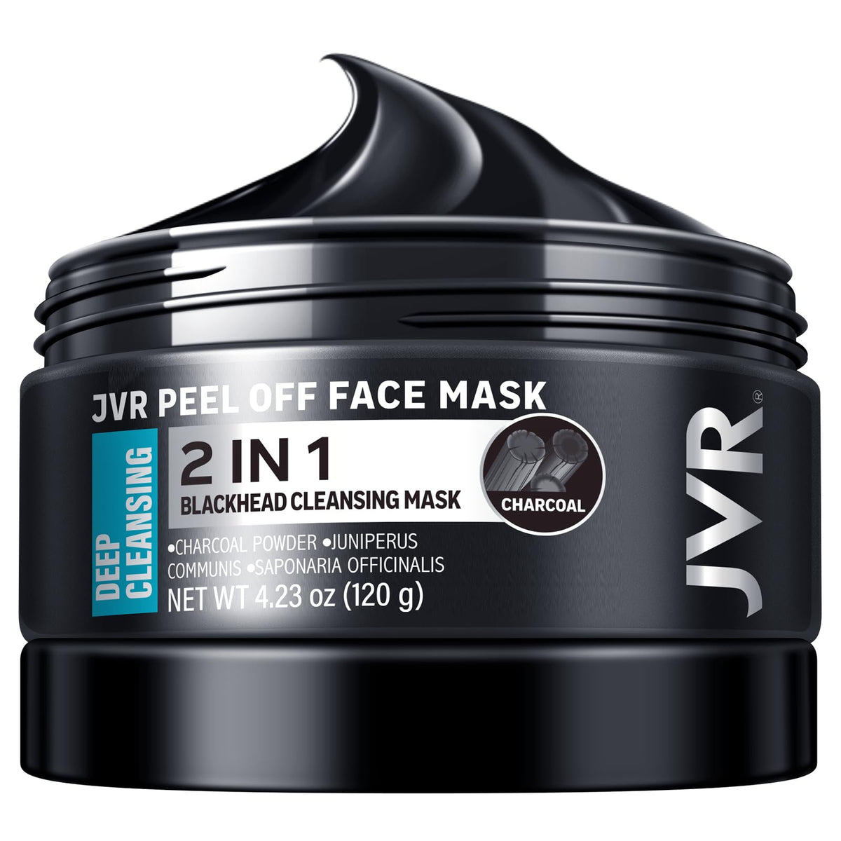 JVR Peel Off Face Mask, Blackhead Mask for Men, Charcoal Peel Off Black Mask, Facial Mask Refreshing and Deep Cleansing for All Skin Types 4.23 OZ