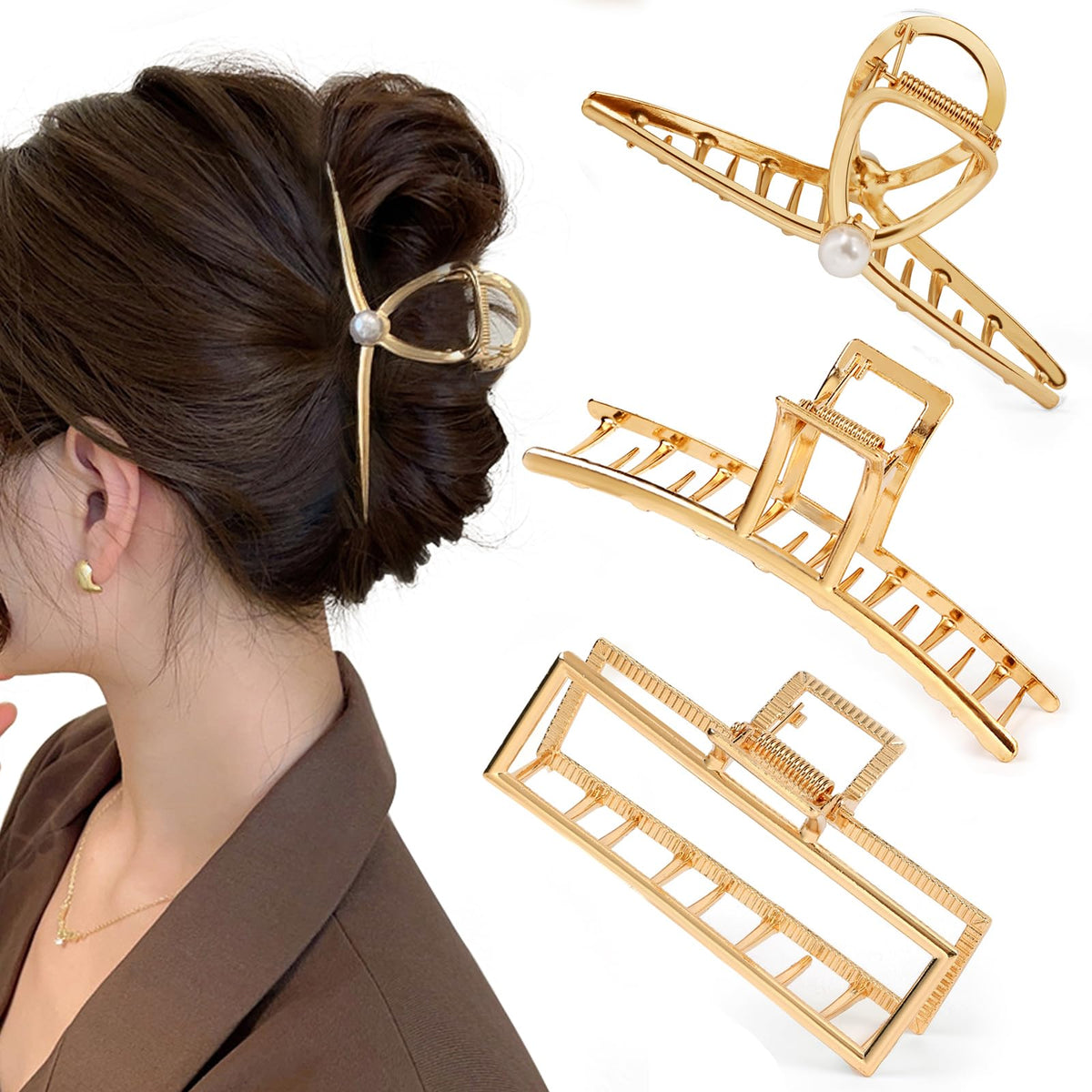 Mehayi 4 PCS Large Pearl Hair Claw Clips for Women Girls, Hair Barrette Clamps for Thick Thin Hair, Fashion Hair Accessories Headwear Styling Tools for Party Wedding