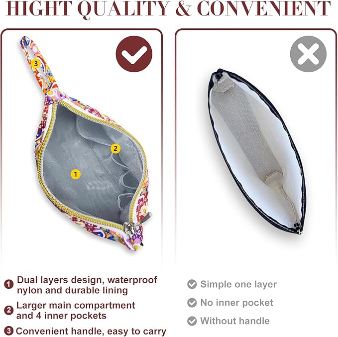 Gloppie Small Makeup Bag for Purse Boho Cosmetic Sunscreen Bags for Women
