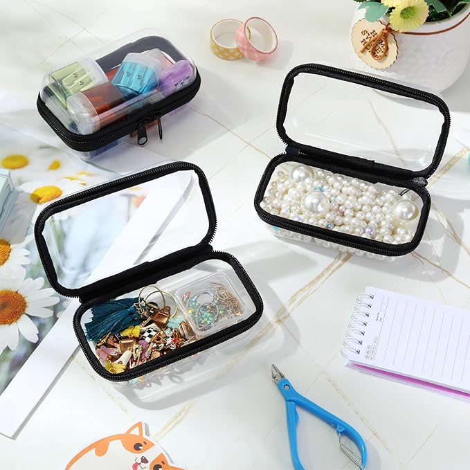 Hoolerry 3 Pcs Clear Hard Zipper Case Hard Plastic Zipper Pouch Makeup Bag Portable Travel Organizer for Cosmetics, Office Supplies, Documents & Toiletries(Black,Xs)