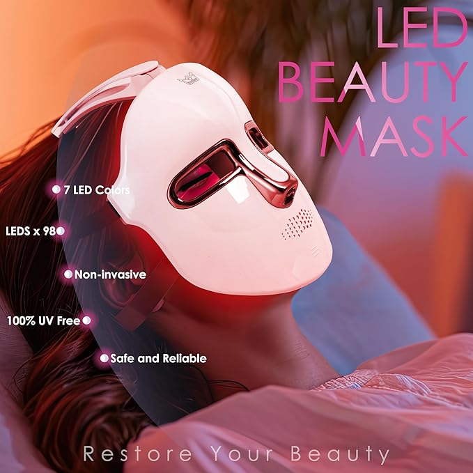 JAY SAREES Red-Light-Therapy-for-Face, 7-1 Colors Led Face Mask Light Therapy, Facial Skin Care Mask (White)