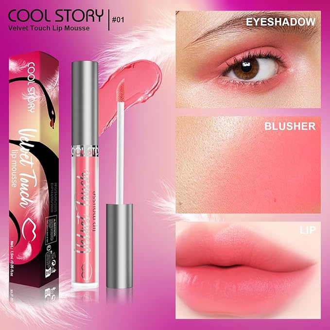 Lip gloss, matte velvet Lip mousse, long-lasting color retention, brightening lip mud,smooth Pigmented Non-fade-semi-paste lipstick, Daily、party and festival cosmetics gift (Rosy Whisper-1#)