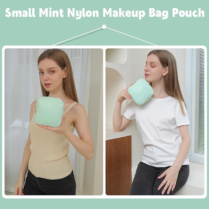 YogoRun Cosmetic Pouch for Purse Tiny Small Makeup Bag for Women Mini Travel Toiletry Bag Coins Purse with Zipper Pocket S, Mint