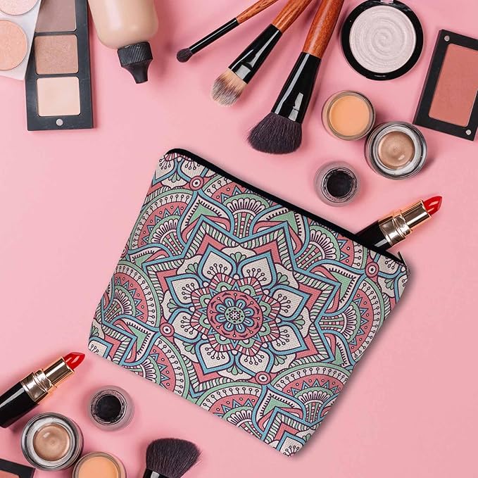 Kalygon Woman Makeup Bag Mandala, Ethnic Tribal Mandala Floral Boho Makeup Bags Travel Cosmetic Bags Toiletry Makeup Organizer Pencil Pouch Make Up Cosmetic Bag For Owners Lady Birthday Gifts