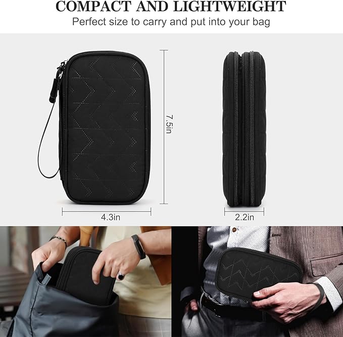 FYY Electronic Organizer, Travel Tech Pouch, Cable Organizer Black Quilted
