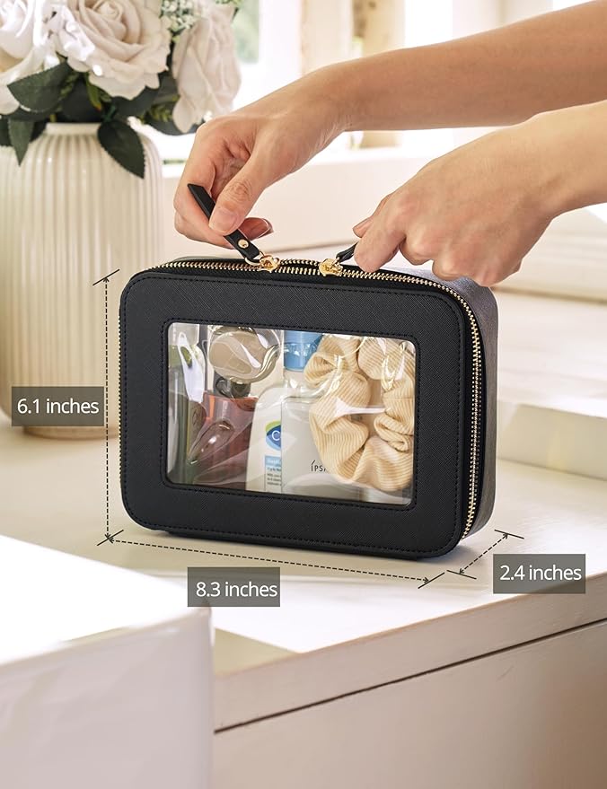 Popvibe Clear Makeup Bag with Zipper, Women Travel Toilrty Bag Black Medium